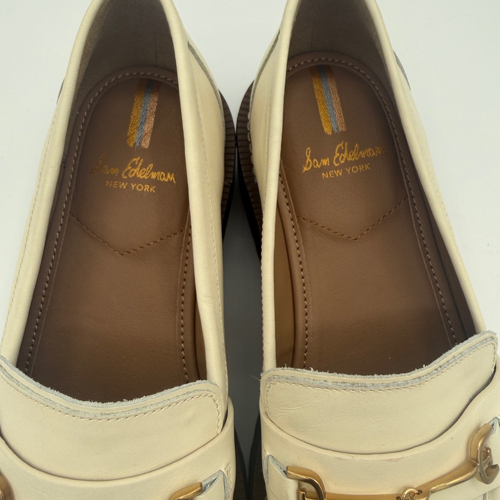 Sam Edelman Shoes Laura Women 8.5 Gold Horse Bit Modern Ivory Classic Loafers - Picture 3 of 10